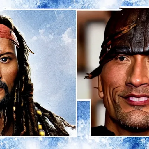 Prompt: Dwayne Johnson in Pirates of the Caribbean detail 4K quality super realistic