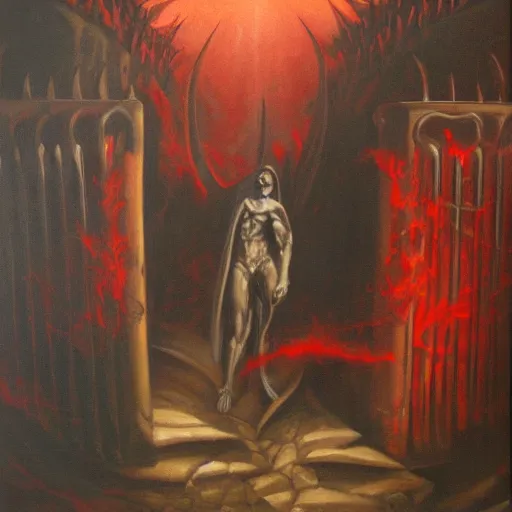 Prompt: the bloodseeker guarding the gates of hell, oil panting