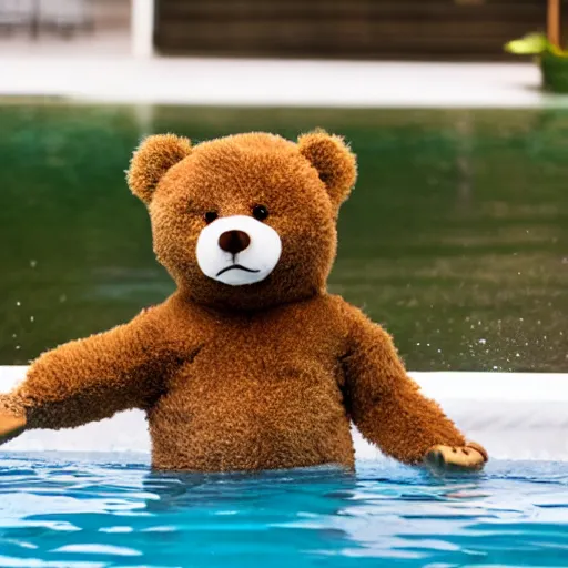 Image similar to teddy bear playing in the pool