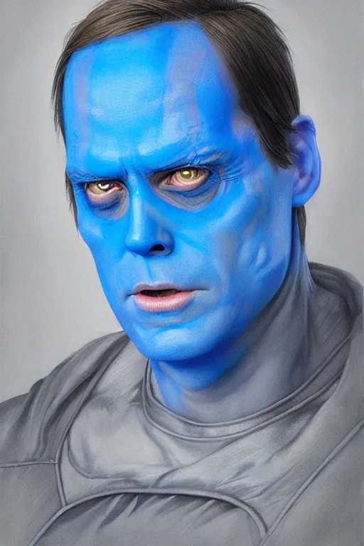 Image similar to Dwight Shrute as blue man. digital painting, artstation, concept art, smooth, sharp focus, illustration, art by artgerm and donato giancola and Joseph Christian Leyendecker, Ross Tran, WLOP