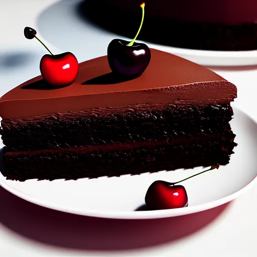 Image similar to chocolate cake with a cherry on top, octane render, unreal engine, high quality, 8 k