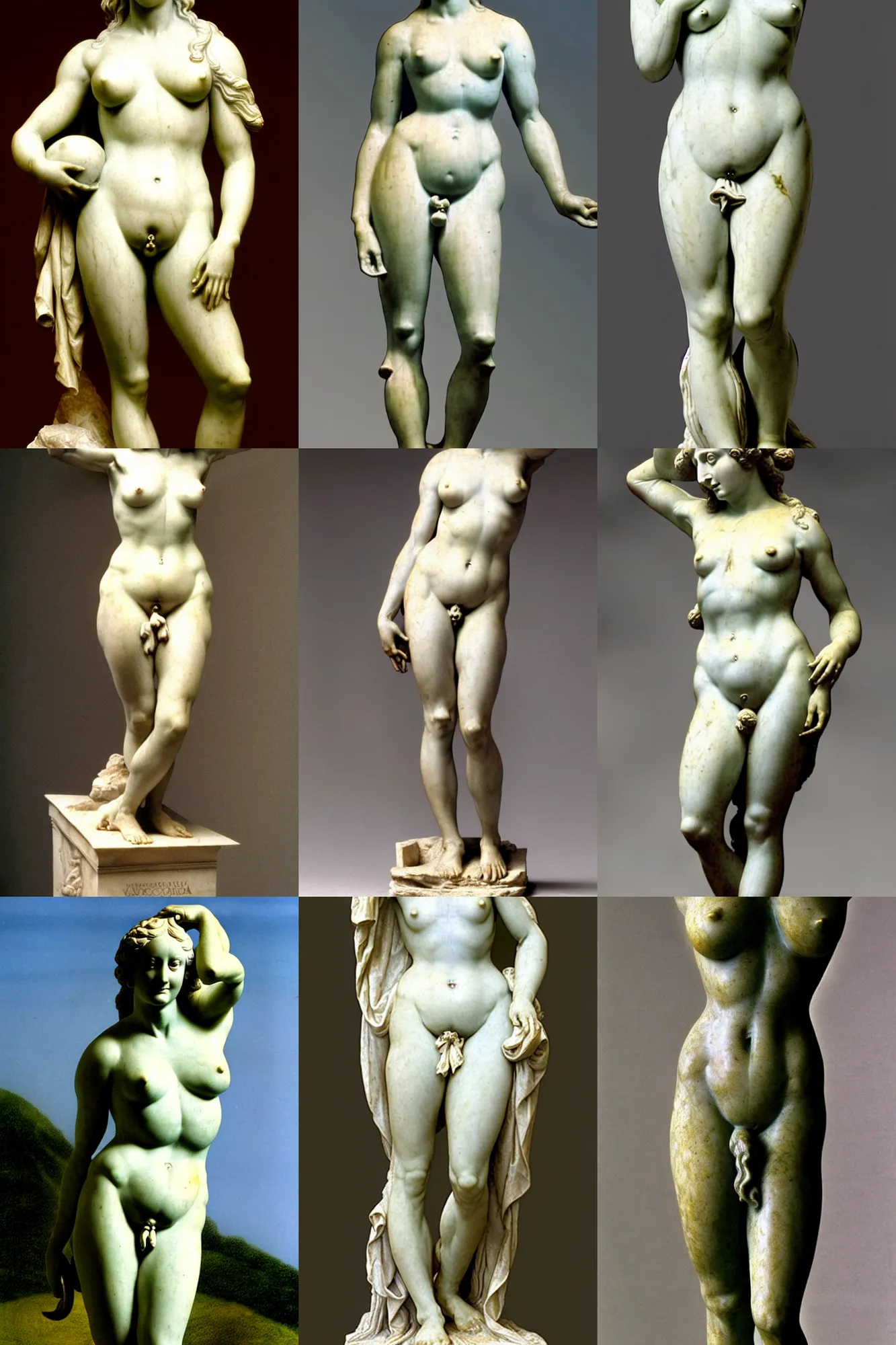 Prompt: the photo of a full body marble sculpture of the goodness venus sculpted by leonardo da vinci