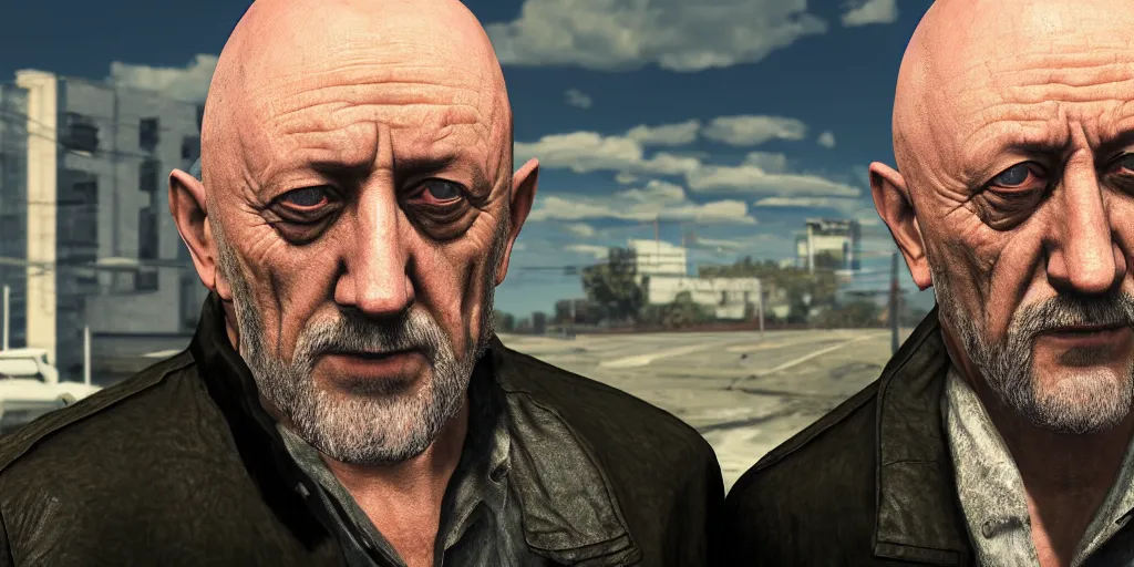 Image similar to mike ehrmantraut from breaking bad played by actor jonathan banks in gta v, cover art by stephen bliss, boxart, loading screen, 8 k resolution