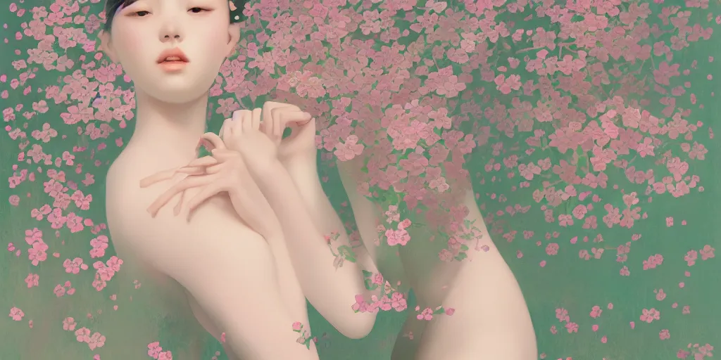 Image similar to breathtaking delicate concept art painting pattern blend of flowers and girls, by hsiao - ron cheng, bizarre compositions, exquisite detail, pastel colors, 8 k