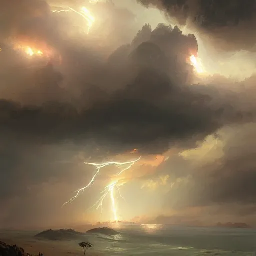 Image similar to lightning clouds by greg rutkowski