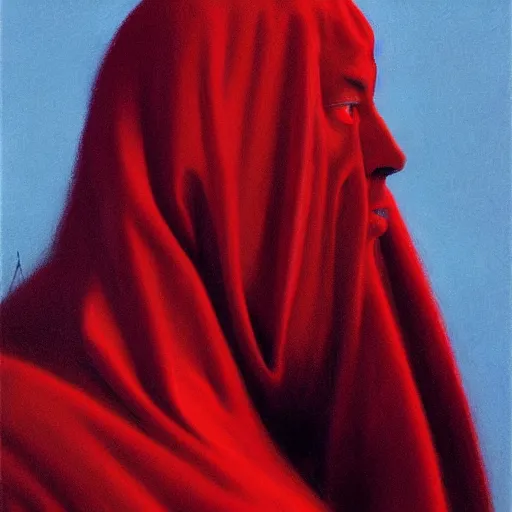 Image similar to cloaked in red, side profile, trending on artstation, 8 k, by gerard brom and zdzisław beksinski