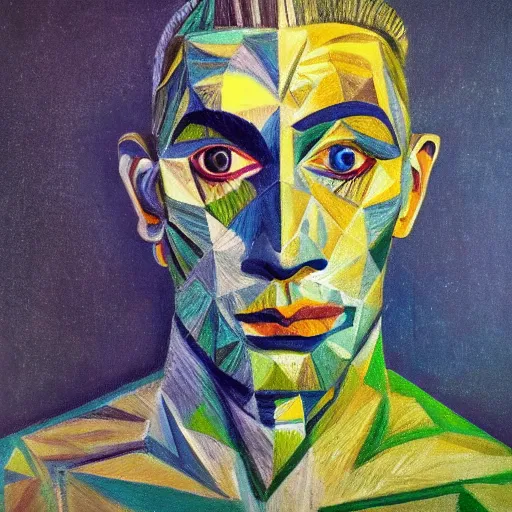 Prompt: intricate five star tree man portrait by pablo picasso, oil on canvas, hdr, high detail, photo realistic, hyperrealism, matte finish, high contrast, 3 d depth, centered, masterpiece, vivid and vibrant colors, enhanced light effect, enhanced eye detail, artstationhd