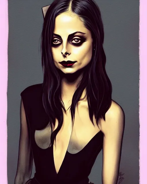 Prompt: style of peter mohrbacher : : gorgeous willa holland : : evil witch, swirling black magic, black dress : : l symmetrical face, symmetrical eyes : : full body pose : : gorgeous black hair : : magic lighting, low spacial lighting : :