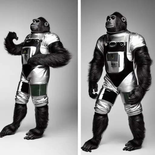 Prompt: studio photo still 8 2 9 4 of a full body gorilla in a space suit, 8 k, studio lighting, key light from right side