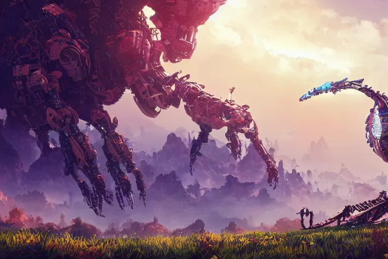 Image similar to bristleback machine mecanical creature robot of horizon forbidden west horizon zero dawn bioluminiscence global illumination ray tracing hdr fanart arstation by ian pesty and alena aenami artworks in 4 k