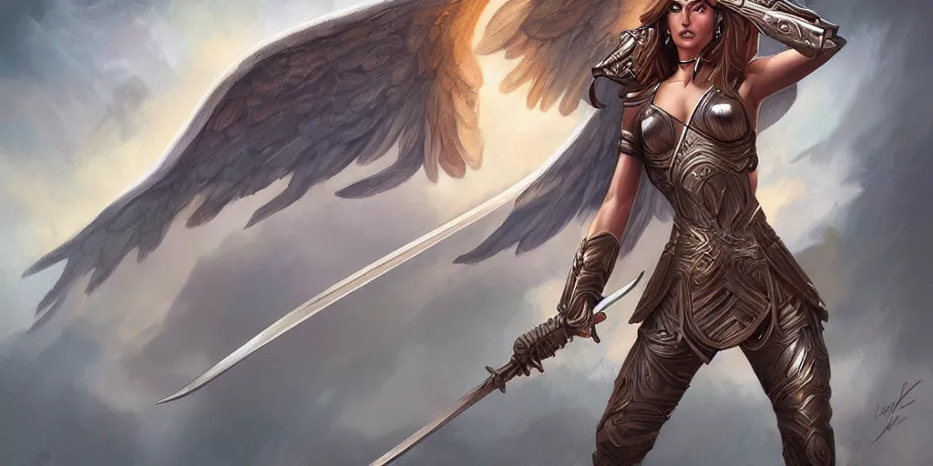 Image similar to female angel warrior. digital art, detailed by magali villeneuve