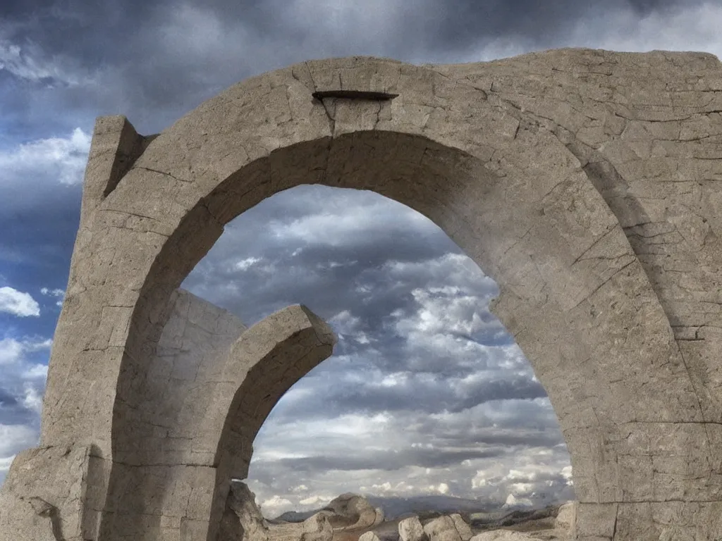 Image similar to stargate made of stone that form a circle, cinematic view, epic sky stargate made of stone that form a circle, cinematic view, epic sky