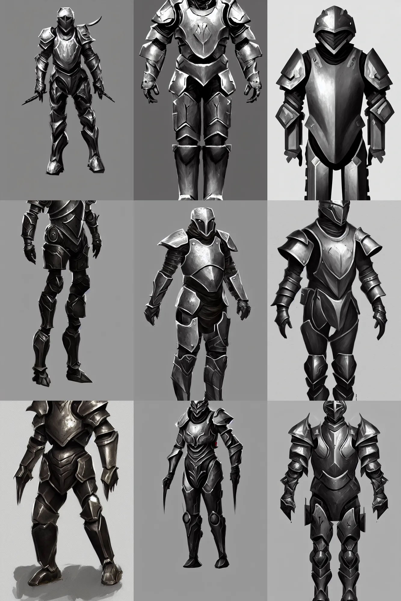 Prompt: beautiful, videogame concept art of an elegant steel - plate full body armor. artstation, rpg. by milica celikovic, yann blomquist, neil richards