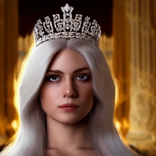 Prompt: a beautiful royal princess with long white hair, very fair, cinematic lighting scant