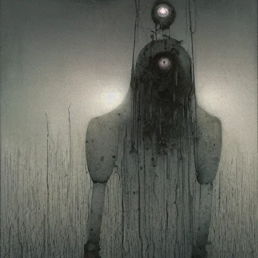 Image similar to robot ghost, by Stephen Gammell and Beksinski and Stalenhag.