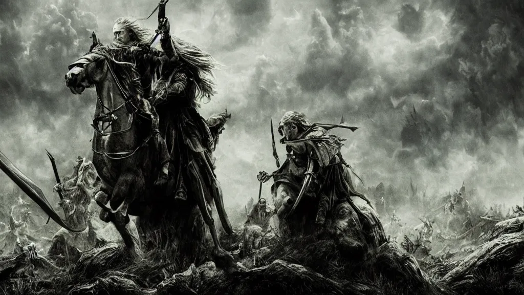 Image similar to Lord of the Rings Battlefield, dark fantasy artwork, award winning, devastated scene, studio light, artstation