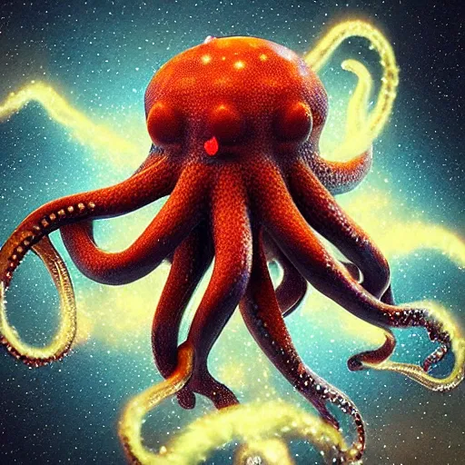 Prompt: astral octopus with galaxies inside the arms, unreal engine, game, octane, translucent arms