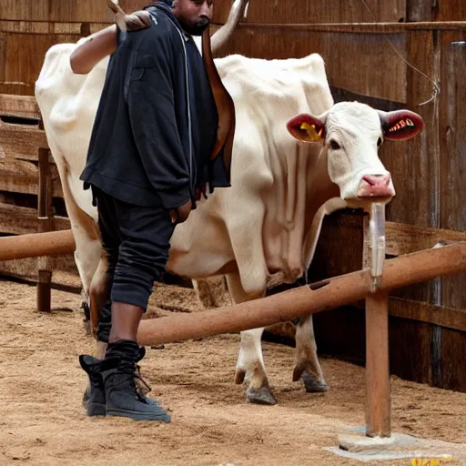 Prompt: kanye west milking a cow, realistic, 8 k, high details, detailed face, sharp focus