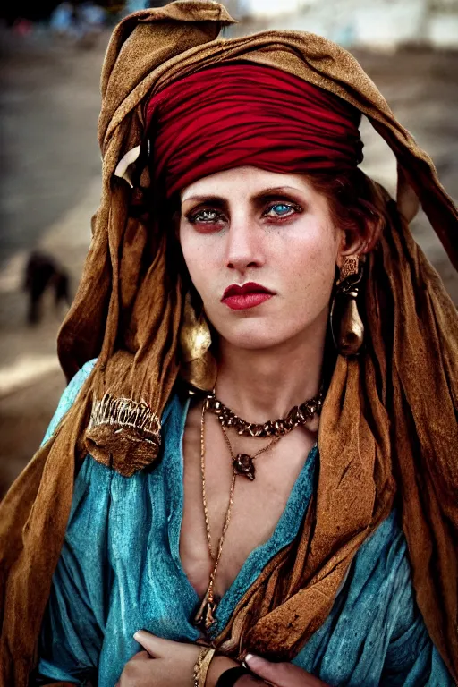 Image similar to Beautiful 19th Century Barbary Coast pirate female models with Ginger hair and Golden hooped earrings photography by Steve McCurry