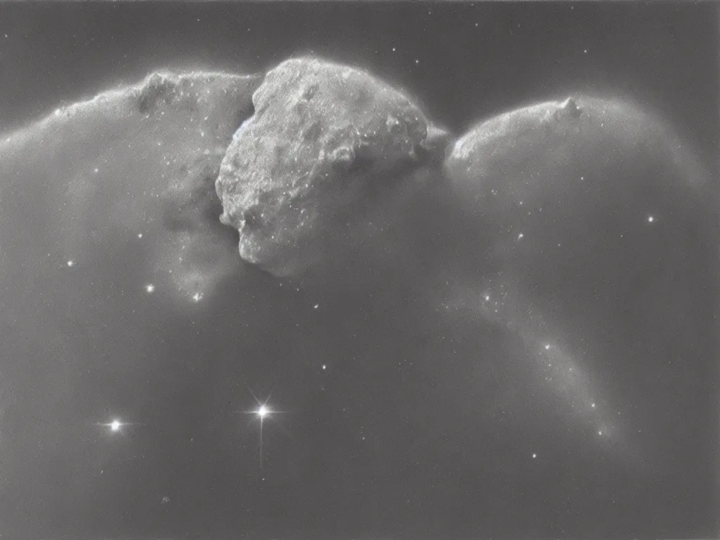 Prompt: Asteroid kissing comet. Painting by Georgia O'Keefe, Karl Blossfeldt