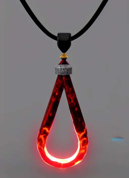 Prompt: rpg item, a black necklace with a fiery red diamond pendant, Unreal 5, DAZ, hyperrealistic, rpg style, octane render, dynamic lighting