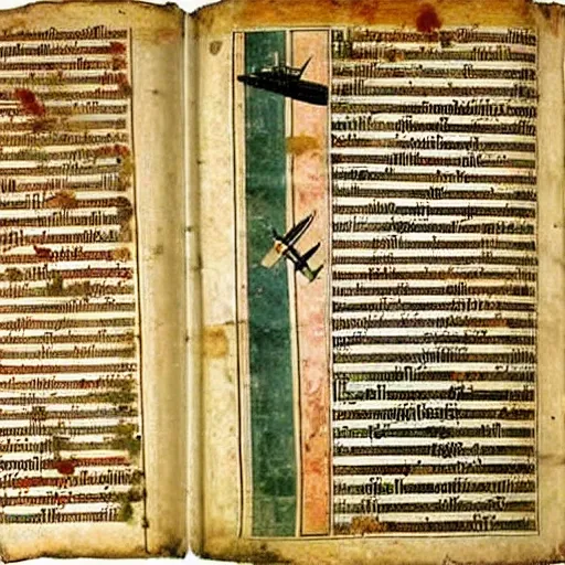 Image similar to ancient greek manuscript with pictures of airplanes