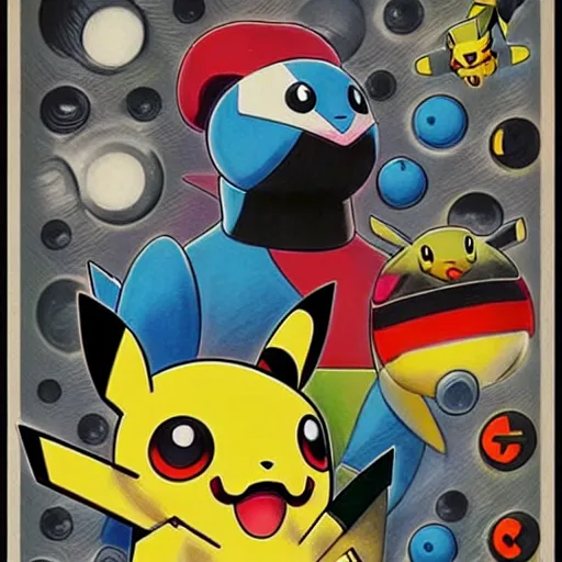 Prompt: bauhaus pokemon portrait airbrushed in style of 1 9 8 0 sci - fi, hip hop album cover art, conceptual mystery pokemon, intricate detailed painting, illustration sharp detail, manga 1 9 9 0