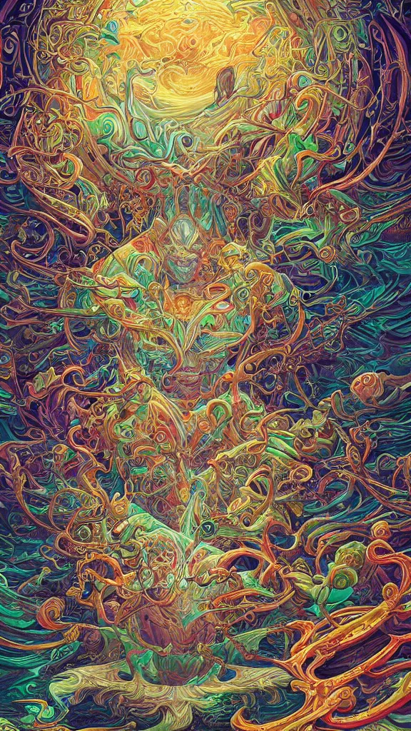 Image similar to android jones alex grey alex grey mark cooper artgerm artstation award winning photorealistic detailed hypervivid intense fantasy concept art, hypervivid intense mcbess, the sea by dan mumford