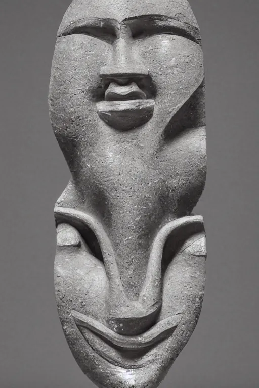 Prompt: a beautiful closed up with bokeh, of a beautiful crafted and rendered, abstract, black, grey porcelain sculpture, that is turning and twisting itself inside, rotated, there is almost a face i there, Egypt, African, mask, hyperrealistic and high details and minimalistic ornaments