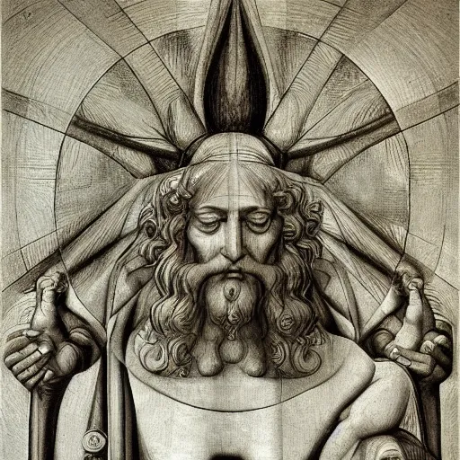 Image similar to god by leonado davinci and mc escher