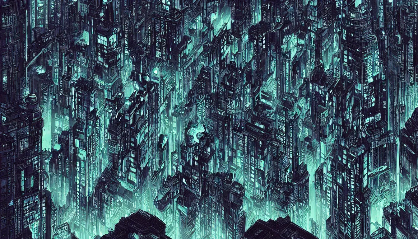 Prompt: blade runner by laurie greasley, tron city by josan gonzalez, akira, rene magritte, ultraclear intricate, sharp focus, highly detailed digital painting illustration, concept art, masterpiece