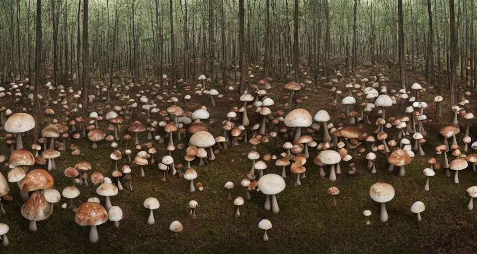 Image similar to A tribal village in a forest of giant mushrooms, by Alyssa Monks