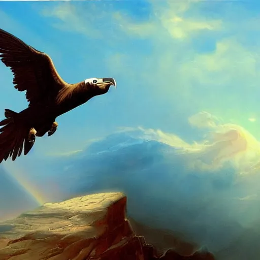 Image similar to a beautiful painting of a condor flying in the sky, matte painting, fantasy art