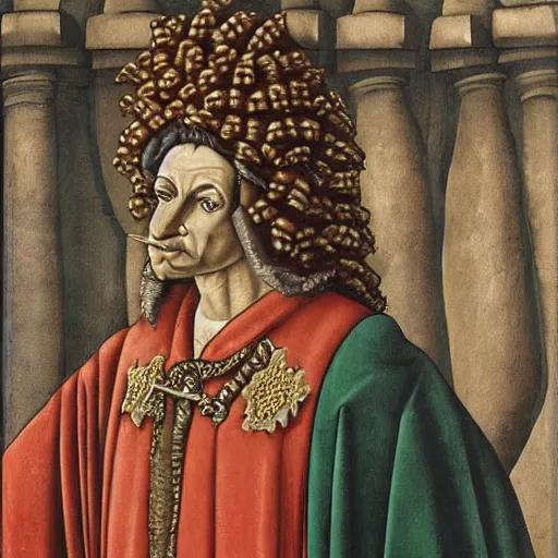 Image similar to portrait of an anthropomorphic ankylosaurus, dressed as an italian king, sandro bottecelli, 1 5 0 0