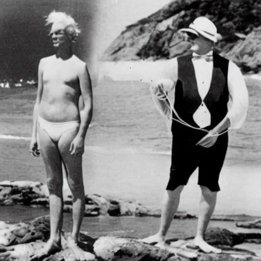 Image similar to donald trump wearing a bathing suit, 1 9 2 0 s