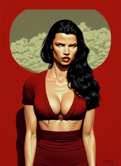 Prompt: twin peaks movie poster art, portrait of adriana lima, from scene from twin peaks, clean, simple illustration, nostalgic, domestic, highly detailed, digital painting, artstation, concept art, smooth, sharp focus, illustration, artgerm, donato giancola, joseph christian leyendecker, wlop