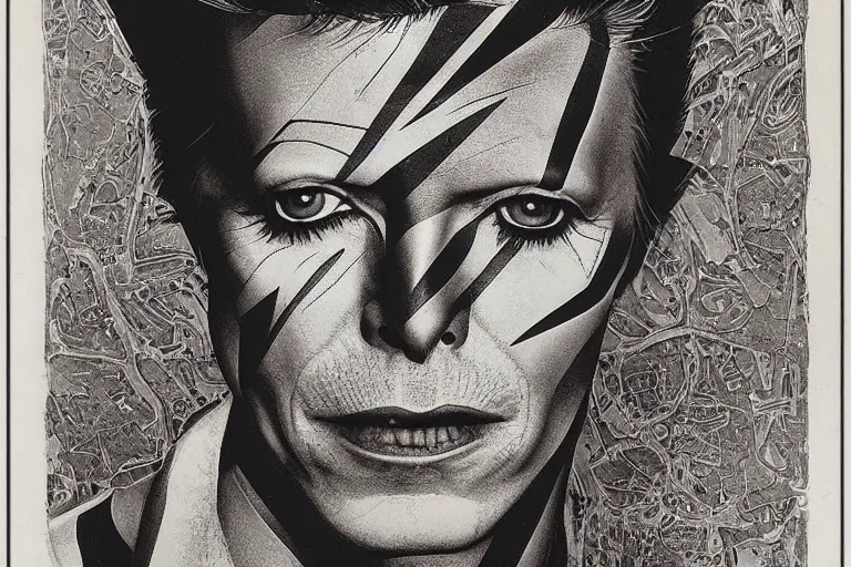 Image similar to david bowie aladdin sane by ed fairburn, joseph clement coll, franklin booth