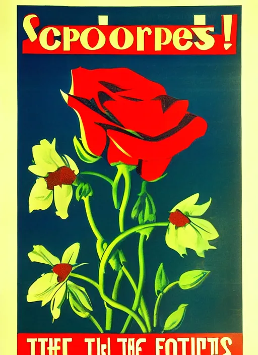 Image similar to soviet propaganda poster of phrase'tend to the flowers ', socialist realism