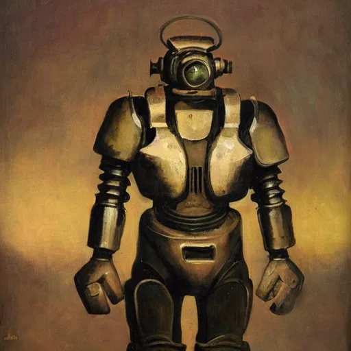 Prompt: A painting of power armor, Henrique Alvim Corrêa, Kārlis Padegs