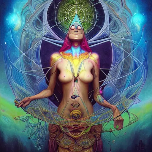 Image similar to psychedelic dmt artwork of esao andrews, frank peter mohrbacher, energy body, sacred geometry, esoteric art, divinity, detailed, tarot art