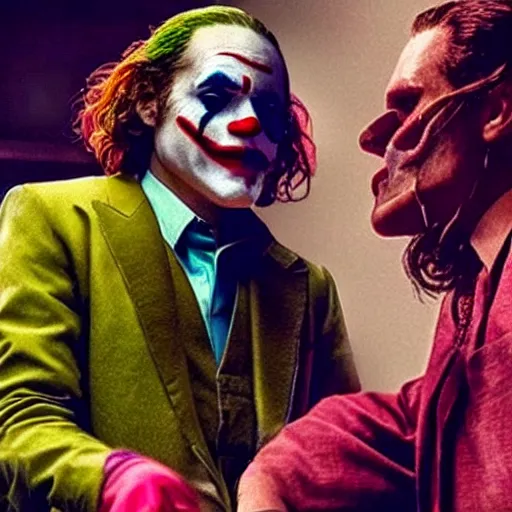 Prompt: ultra realistic candid from joaquin phoenix with lady gaga in new joker movie footage's, intricate details. sharp details