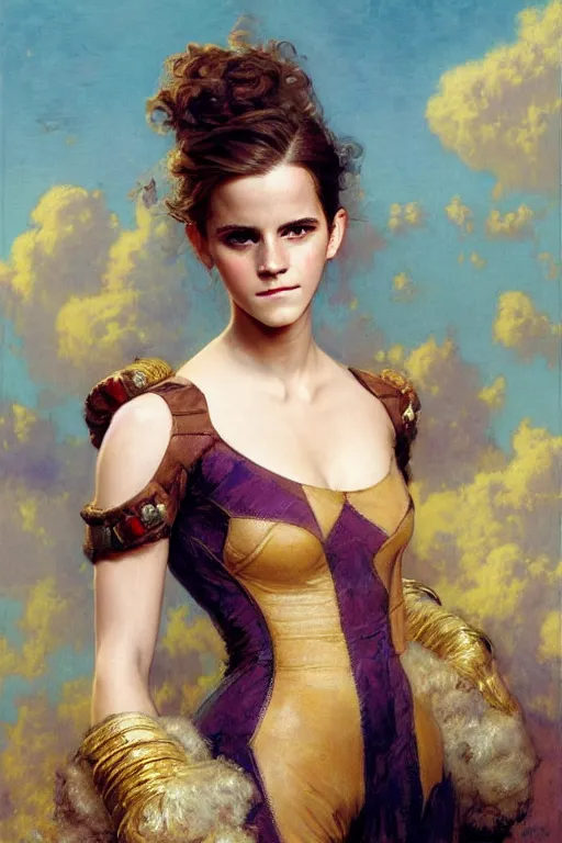 Image similar to emma watson mandelbrot fightsuit gaston bussiere craig mullins j. c. leyendecker curly updo