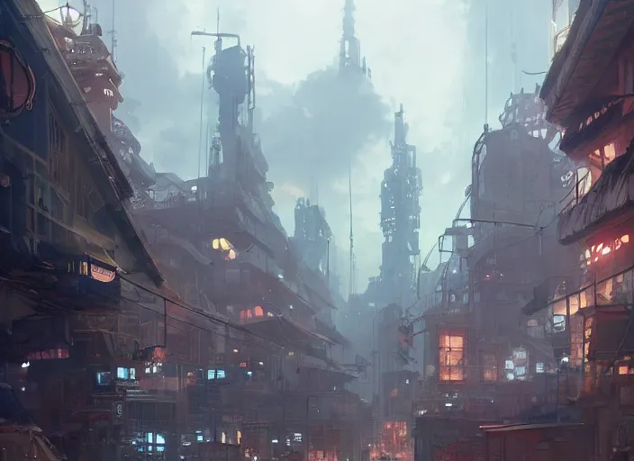 Image similar to concept art of a dieselpunk city, key visual, ambient lighting, highly detailed, digital painting, artstation, concept art, sharp focus, by makoto shinkai and akihiko yoshida and hidari and wlop