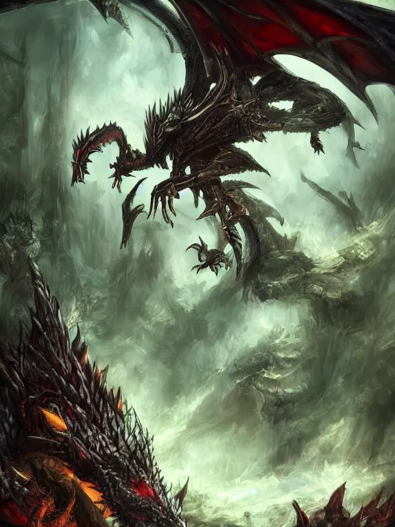 Prompt: final fantasy dragon in the woods, highly detailed, digital art, sharp focus, trending on art station, warhammer 4 0 k fantasy,