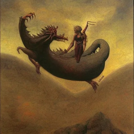 Prompt: the beast and dragon adored, ,colorful, by Odd Nerdrum, by M.C. Escher, beautiful, eerie, surreal