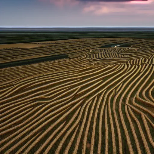 Image similar to hyperrealistic dslr film still of overhead view of sophisticated corn maze, stunning 8 k octane comprehensive 3 d render, inspired by istvan sandorfi & greg rutkowski & unreal engine, perfect symmetry, dim volumetric cinematic lighting, extremely hyper - detailed, incredibly real lifelike attributes & flesh texture, intricate, masterpiece, artstation, stunning