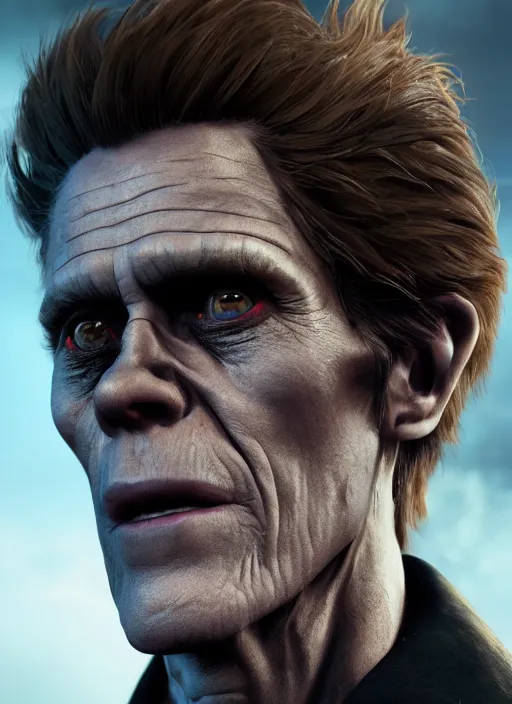 Image similar to A fantasy comic book style portrait painting of Willem Dafoe as a necromancer in dark castle setting, unreal 5, DAZ, hyperrealistic, octane render, RPG portrait, dynamic lighting