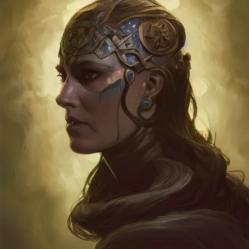 Prompt: ''face portrait of hela from norse mythology covered in shadows, black shadows, greece, fantasy, dungeons and dragons, d & d, digital painting, artstation, concept art, sharp focus, illustration, art by greg rutkowski and alphonse mucha''