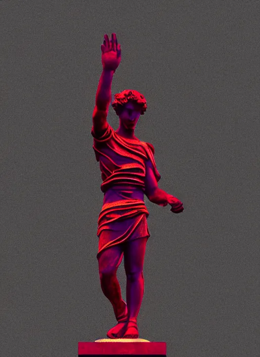 Prompt: black background with subtle red and purple design elements, greco roman statue, grey, nekro, thin lines, dark, glitch art, neo vaporwave, gritty, thin red frame, trending on artstation