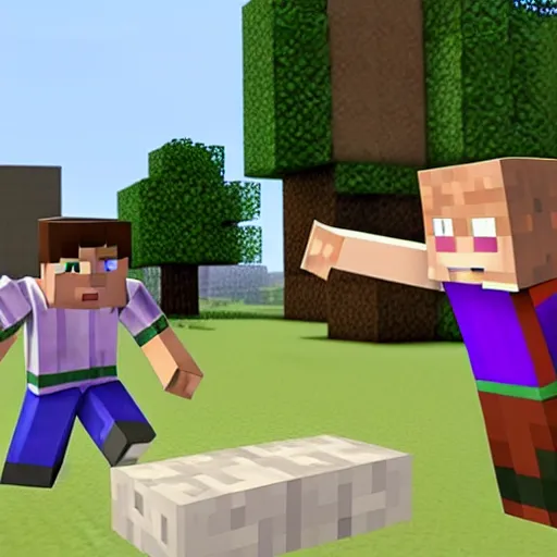 Prompt: Minecraft Steve punching Roblox character